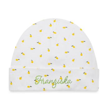 Franziska Grüne Kalligrafie - Baby Premium Organic Mütze - Weiß/Zitronengelb - Vorne