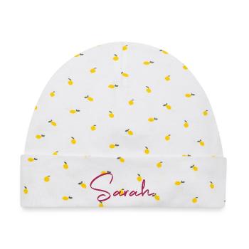 Sarah - Baby Premium Organic Mütze - Weiß/Zitronengelb - Vorne