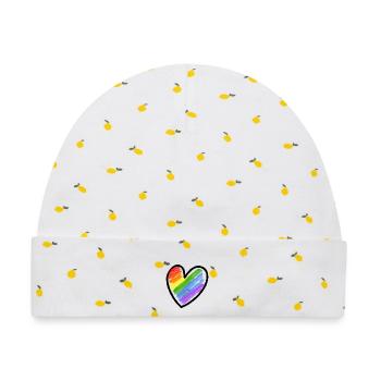 Regenbogenfahne LGBTQ Herz - Baby Premium Organic Mütze - Weiß/Zitronengelb - Vorne