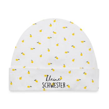 Kleine Schwester - Baby Premium Organic Mütze - Weiß/Zitronengelb - Vorne