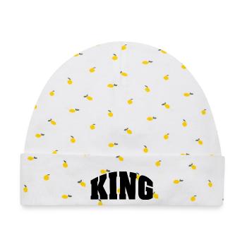 KING - Baby Premium Organic Mütze - Weiß/Zitronengelb - Vorne