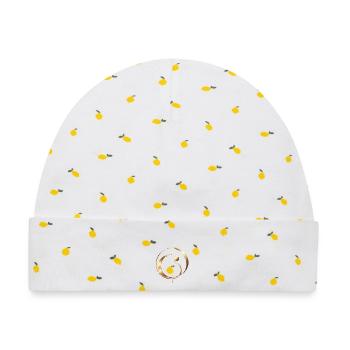 Business Elegance – Elegantes Gold-Emblem - Baby Premium Organic Mütze - Weiß/Zitronengelb - Vorne