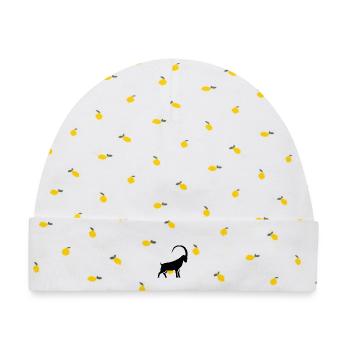 Steinbock -Silhouette mit kräftigen Linien - Baby Premium Organic Mütze - Weiß/Zitronengelb - Vorne