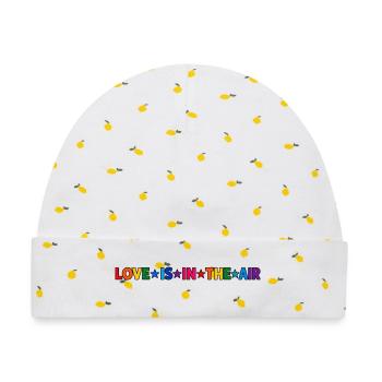 LOVE IS IN THE AIR – Bunter Regenbogen Schriftzug  - Baby Premium Organic Mütze - Weiß/Zitronengelb - Vorne