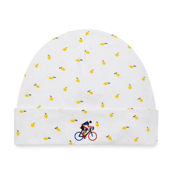 Bauhaus Geometric Cyclist Retro Risograph Art - Baby Premium Organic Mütze - Weiß/Zitronengelb - Vorne