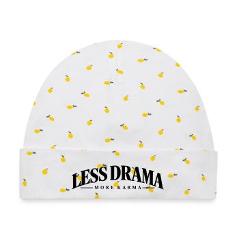 Less Drama More Karma – Minimalist Statement - Baby Premium Organic Mütze - Weiß/Zitronengelb - Vorne