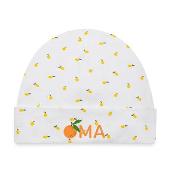 Oma mit Orange – Orange - Baby Premium Organic Mütze - Weiß/Zitronengelb - Vorne