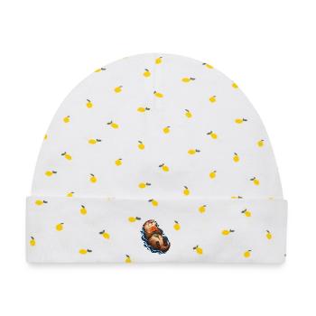 Kontemplativer Otter mit Orangenblume - Baby Premium Organic Mütze - Weiß/Zitronengelb - Vorne