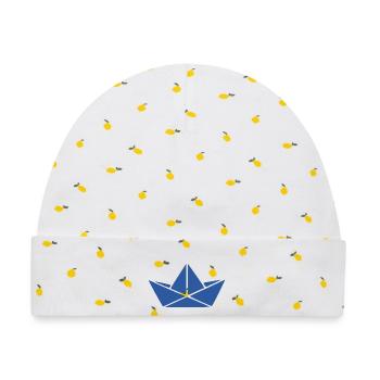Papaierschiff_jeansblau_Origami_Geschenk_Segler - Baby Premium Organic Mütze - Weiß/Zitronengelb - Vorne