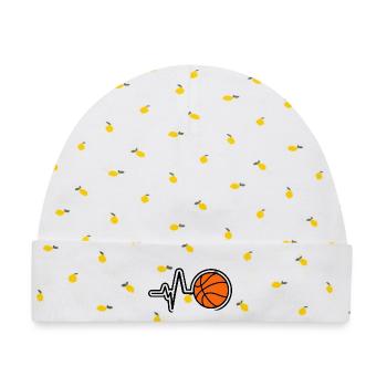 Basketball Herzschlag Puls Line Art Minimal Shirt - Baby Premium Organic Mütze - Weiß/Zitronengelb - Vorne