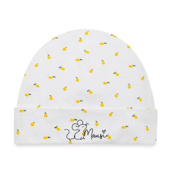 Maus Minimalist Line Art Mausi - Baby Premium Organic Mütze - Weiß/Zitronengelb - Vorne