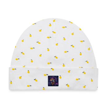 Tiger mit Einhorn und Kopfhörern im Retrolook - Baby Premium Organic Mütze - Weiß/Zitronengelb - Vorne