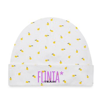 TEAM FLINTA LILA SCHRIFT FEMINISMUS QUEER  - Baby Premium Organic Mütze - Weiß/Zitronengelb - Vorne