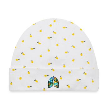 Nature Lungs Mountain Beach Outdoor-Abenteuer-Tee - Baby Premium Organic Mütze - Weiß/Zitronengelb - Vorne
