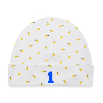 Blaues 1er-Design - Baby Premium Organic Mütze - Weiß/Zitronengelb - Vorne