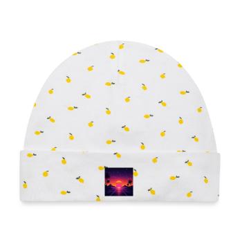 80er-Jahre-Retro mit farbenfrohem Sonnenuntergang - Baby Premium Organic Mütze - Weiß/Zitronengelb - Vorne