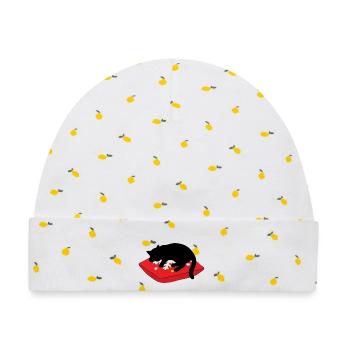 gatto_cucciolo_nero_dorme_su_un_cuscino_inverna - Baby Premium Organic Mütze - Weiß/Zitronengelb - Vorne