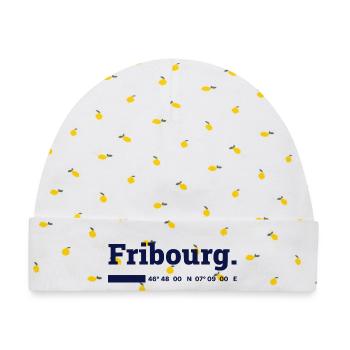 Fribourg Koordinaten - Baby Premium Organic Mütze - Weiß/Zitronengelb - Vorne