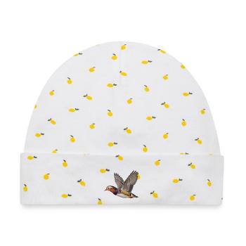 Mandarinente im Flug – farbenfroher Wasservogel - Baby Premium Organic Mütze - Weiß/Zitronengelb - Vorne