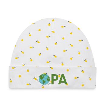 Opa mit Weltreise – Grün - Baby Premium Organic Mütze - Weiß/Zitronengelb - Vorne