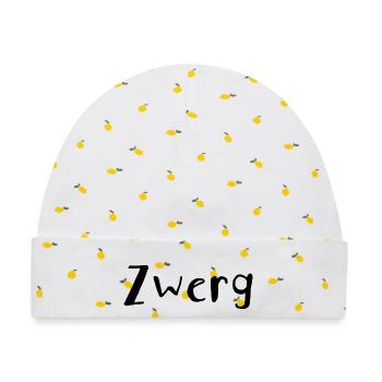 Zwerg - Verspielter Schriftzug - Baby Premium Organic Mütze - Weiß/Zitronengelb - Vorne