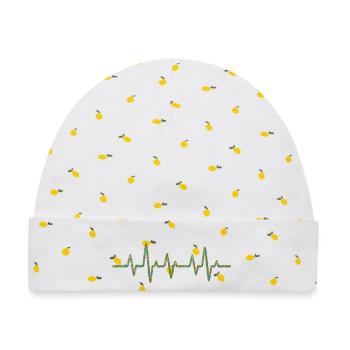 EKG-Herzschlag mit Weihnachtslichterkette - Baby Premium Organic Mütze - Weiß/Zitronengelb - Vorne