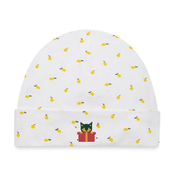 Neugierige Katze im Weihnachtsgeschenk - Baby Premium Organic Mütze - Weiß/Zitronengelb - Vorne