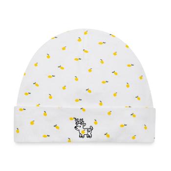 Niedliches Feiertags-Rentier Weihnachts Hirsch SVG - Baby Premium Organic Mütze - Weiß/Zitronengelb - Vorne