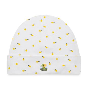 Süßer Dinosaurier – Kleiner Dino auf Abenteuer - Baby Premium Organic Mütze - Weiß/Zitronengelb - Vorne