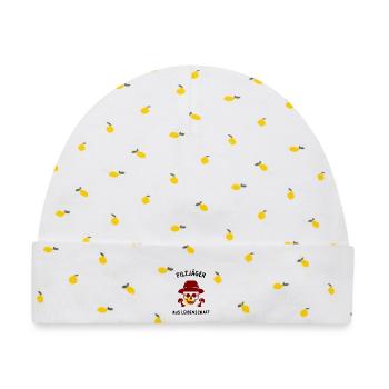 Totenkopf mit Hut und Pilzlogo - Baby Premium Organic Mütze - Weiß/Zitronengelb - Vorne