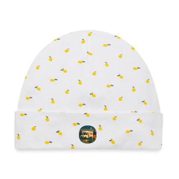 Geschenk zur ersten Nacht im eigenen Wohnmobil - Baby Premium Organic Mütze - Weiß/Zitronengelb - Vorne