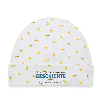 Opa erzählt Geschichte – Weihnachten 2026 - Baby Premium Organic Mütze - Weiß/Zitronengelb - Vorne