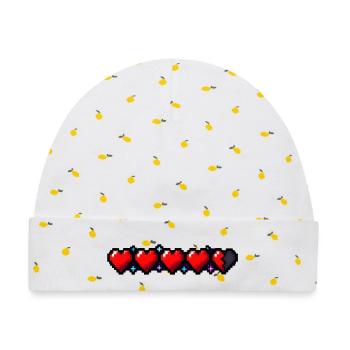 Pixel Art Herzen Health Bar Retro Gamer T-Shirt - Baby Premium Organic Mütze - Weiß/Zitronengelb - Vorne