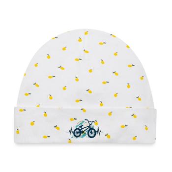BMX Herzschlag EKG: Minimalistisches Silhouette - Baby Premium Organic Mütze - Weiß/Zitronengelb - Vorne