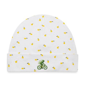 Radfahrer aus grünen Blättern – Fahrrad trifft Umw - Baby Premium Organic Mütze - Weiß/Zitronengelb - Vorne