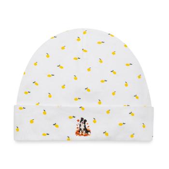 Herbstlicher Border Collie mit Blättern - Baby Premium Organic Mütze - Weiß/Zitronengelb - Vorne