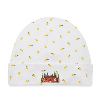 Lübeck Skyline im bunten Wachsmalstil - Baby Premium Organic Mütze - Weiß/Zitronengelb - Vorne