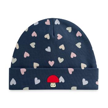 Kawaii Pilz Geschenk Geburt Baby Babyparty Taufe  - Baby Premium Organic Mütze - Marineblau/Bunte Herzen - Vorne