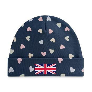 UNION JACK 2 - Baby Premium Organic Mütze - Marineblau/Bunte Herzen - Vorne