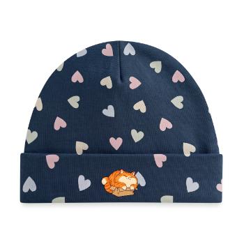 Katzenfreude im Karton - Baby Premium Organic Mütze - Marineblau/Bunte Herzen - Vorne
