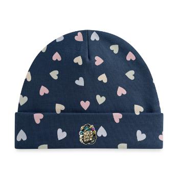 HOLD BRUSH ROUTINE - Baby Premium Organic Mütze - Marineblau/Bunte Herzen - Vorne