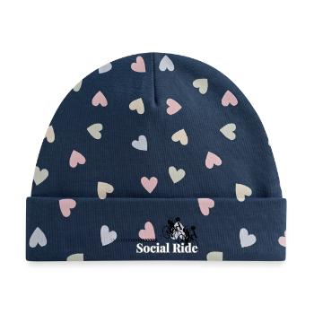 Social Ride Retro Typography - Baby Premium Organic Mütze - Marineblau/Bunte Herzen - Vorne