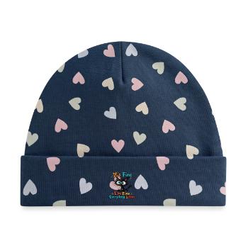 Katze – Alles ist in Ordnung - Baby Premium Organic Mütze - Marineblau/Bunte Herzen - Vorne