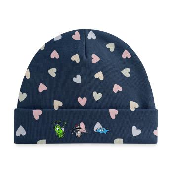Aliens-Monsters - Baby Premium Organic Mütze - Marineblau/Bunte Herzen - Vorne