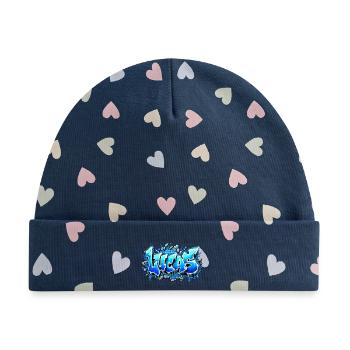 LUCAS in glänzendem Chrom! Legendärer Graffiti-Name - Baby Premium Organic Mütze - Marineblau/Bunte Herzen - Vorne