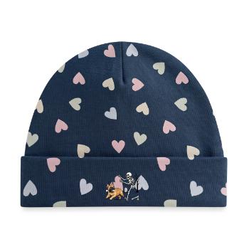 Französische Bulldogge Mit Knochen Vor Skelett - Baby Premium Organic Mütze - Marineblau/Bunte Herzen - Vorne