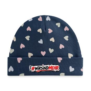 #WIRSINDMEHR Graffiti Protest - Baby Premium Organic Mütze - Marineblau/Bunte Herzen - Vorne
