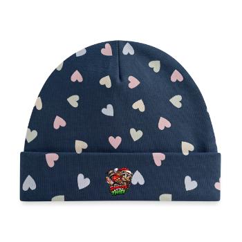 Santas kleiner Dieb - Baby Premium Organic Mütze - Marineblau/Bunte Herzen - Vorne