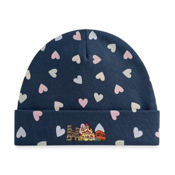 Trier Skyline im bunten Wachsmalstil - Baby Premium Organic Mütze - Marineblau/Bunte Herzen - Vorne