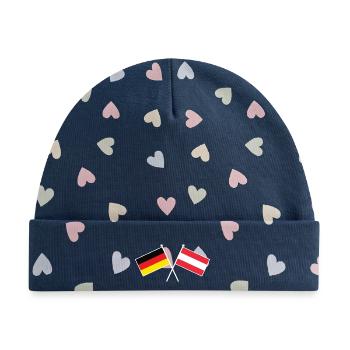 Deutschland & Österreich Flaggen - DACH - Baby Premium Organic Mütze - Marineblau/Bunte Herzen - Vorne